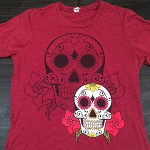 Sugar Skull Graphic T, Maroon
